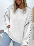 Women's Simple Contrast Trim Round Neck Drop Shoulder Sweater