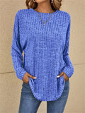 Autumn Knitted Round Neck Ribbed Long Sleeve Loose Tops
