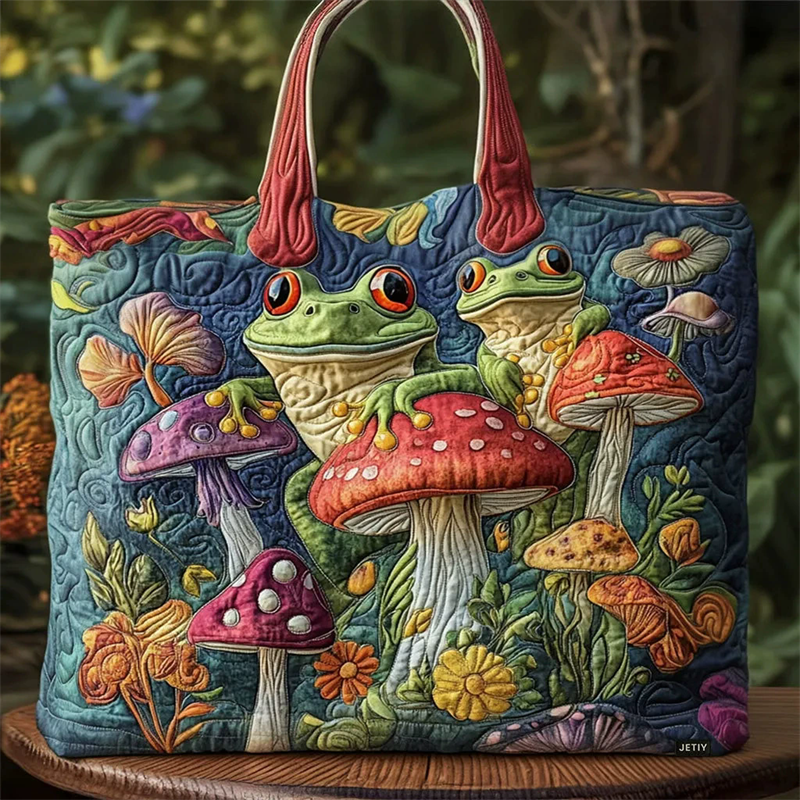 Women's Frog Mushroom Quilted Tote Bags