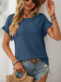 Women's Summer Hollow Macaron Color Round Neck Short Sleeve Shirts