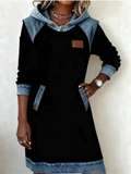 Women's ‌Two Tone Denim Patchwork Long Sleeve Hooded Dress