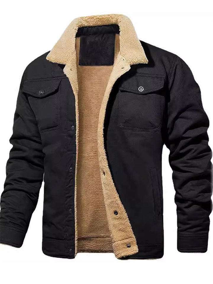 ‌Men's Casual Thick Fleece Lined Cargo Coat with Pockets