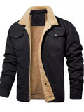 ‌Men's Casual Thick Fleece Lined Cargo Coat with Pockets