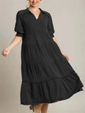 Women's Comfy Solid Color V Neck Casual Layered Dress