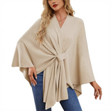 ‌Womens Elegant Cross Front Soft Poncho Sweater Shawl Wrap