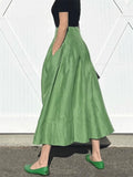 Women's Retro Green High Waist A-Line Midi Skirt