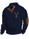 Men's Retro Cabin-Style Deer Sweatshirt with Elbow Patches