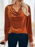 ‌Vintage Elegant Velvet Cowl Neck Long Sleeve Top for Women‌