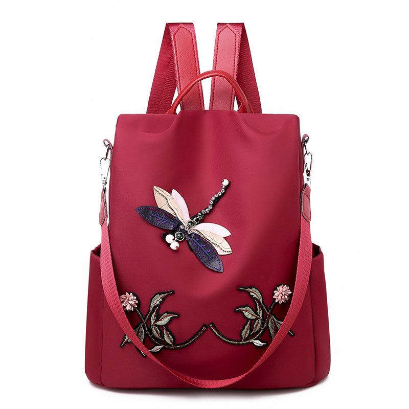Chinese Style Dragonfly Embroidery Oxford Cloth Backpack for Women