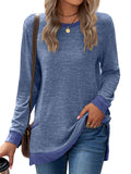 Women's Leisure Crew Neck Long Sleeve Fitted Shirt with Pocket