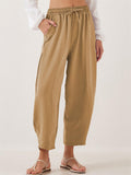 Women's Casual Summer Pleated Mid-waist Drawstring Cropped Pants