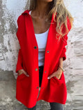 ‌Women's Autumn Simple Button Up Hooded Jackets with Pockets