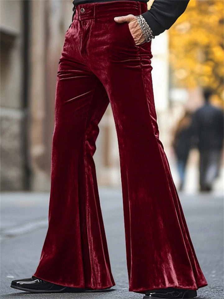 Men's Retro Velvet Solid Color Flared Trousers