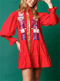 Women's Contrast Color Sequined Long Sleeve Lapel Shirt Dress