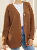 Female Versatile Trendy V-neck Solid Color Knitted Sweater
