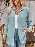 Women's Casual Solid Color Stripe Long Sleeve Button Up Blouse