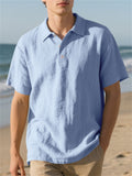 Men's Summer British Style Solid Color Polo Collar Short Sleeve Shirts