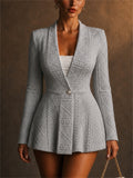 Women Elegant One Button Slim Fit Cable Knit Peplum Blazers