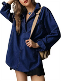 Women's Autumn Distressed Solid Color V Neck Pullover Denim Shirts