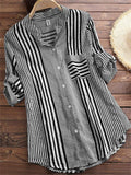 Women's Summer Stripe Patchwork Button Up Lapel Short Sleeve Shirt