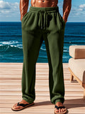 Men's Casual Solid Color Stripe Mid Rise Drawstring Pants