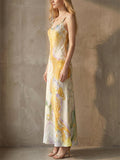 Women's Celestial Sun Print Summer Backless Satin Maxi Dress