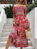 Women's Boho Style Print Off The Shoulder Maxi Dress
