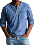 Men's Casual O-Neck Pocket Long Sleeve Top Shirt