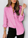 Women's Casual Stripe Long Sleeve Button Up Blouse