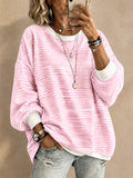 Women Casual Striped Crew Neck Long Sleeve Oversized Sweatshirt