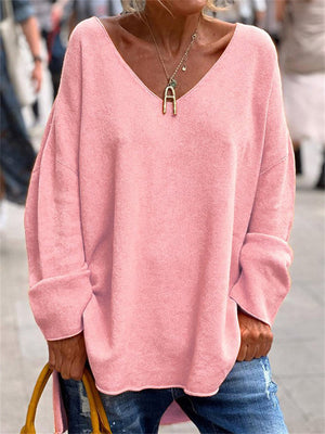 Women's Casual Deep V Neck Cozy Pullover Oversized Shirt