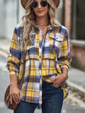 Women's Casual Contrast Color Plaid Lapel Long Sleeve Blouses
