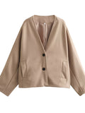 Women's Trendy Solid Color V Neck Single Breasted Coat
