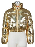Women's Winter Elegant Trendy Zip Up Glossy Cropped Puffer Coats