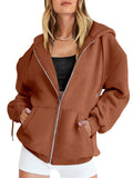 Ladies Pure Color Zip Up Streetwear Flowy Hoodies