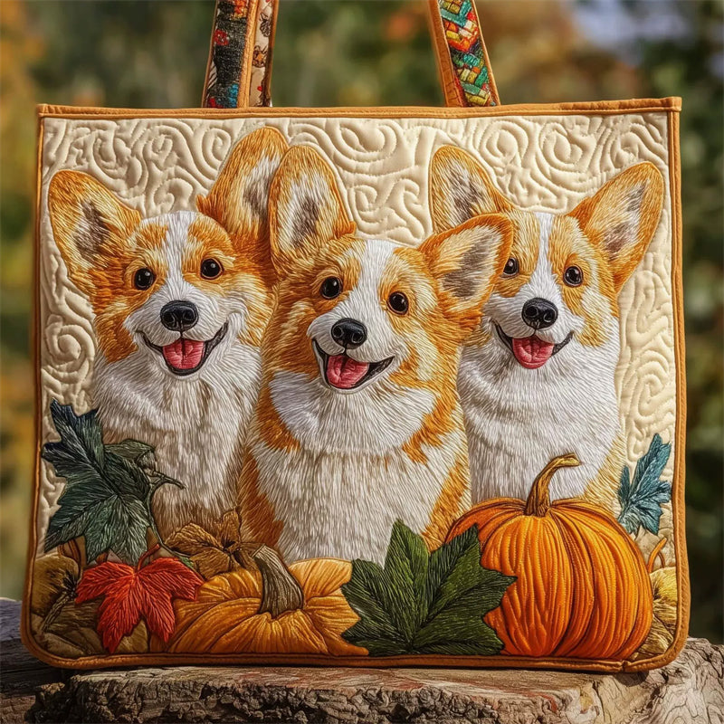 Corgi Dog Patchwork Canvas Tote Bag