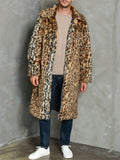 Men's Fluffy Leopard Faux Fur Mid-Length Winter Coat