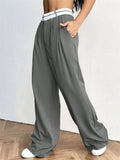Casual Loose Fit Patchwork Wide Leg Suit Pants for Women