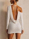 Women White One Shoulder Backless Studded Mini Party Dress