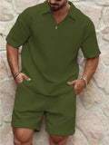 Men's Casual Lapel Collar Waffle Sports Set