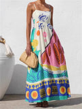 Women's Summer Holiday Style Printed Big Hem Strap Maxi Dress
