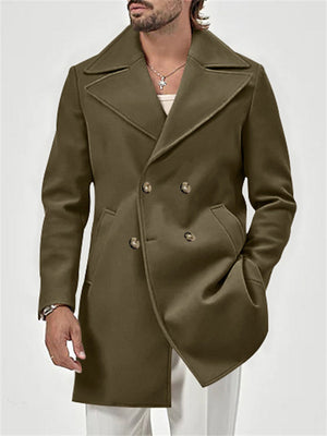 Men's Vintage Notched Lapel Solid Color Casual Mid-Length Coat