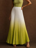 Women Elegant High Waist Ombre Gradient Pleated Maxi Skirt