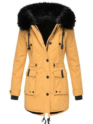 Women's Parka Thickened Coat with Faux Fur Hood