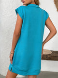 Women's Summer Solid Color Pockets Lapel Zip Above Knee Length Dress