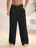 Men's Solid Color Casual Mid-Rise Wide Leg Straight Trousers
