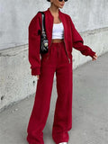 Women's Trendy Solid Color Cardigan Baseball Collar Sweatshirts & Sweatpants Outfit