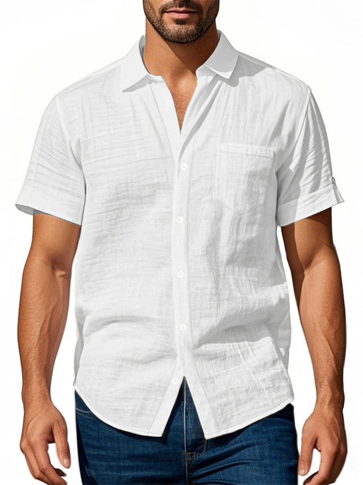 Men's Causal Linen Solid Color Pocket Short Sleeve Shirts