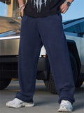 Men's Casual Solid Color Sports Mid Waist Elastic Straight Wide Leg Trousers