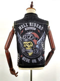 Men's Rock Biker Denim Vest with Hell Rider Print